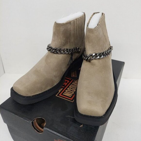 HARLEY DAVIDSON Women's Korsen Chain Tan Leather Ankle Boots D87242 - Picture 1 of 3